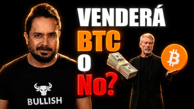 The image features two men, one wearing a bullish t-shirt and holding money, while another man holds an orange Bitcoin symbol. The text "VENDERA BTC O NO?" is written above them, indicating that they are discussing Bitcoin transactions or transactions involving Bitcoin.