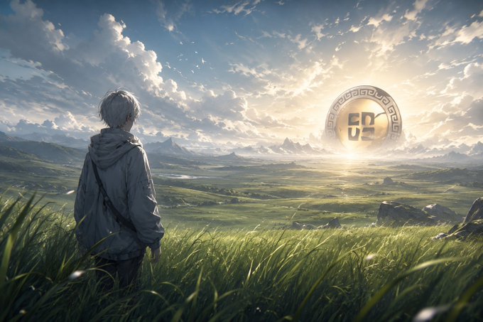 The image features a person standing in a field of tall grass, looking up at the sky with a large golden circle or globe above them. The scene suggests that they are taking a moment to appreciate their surroundings and possibly contemplate life's deeper meaning. The post seems to be promoting mindfulness and staying active by encouraging people to take time for themselves and connect with nature.
