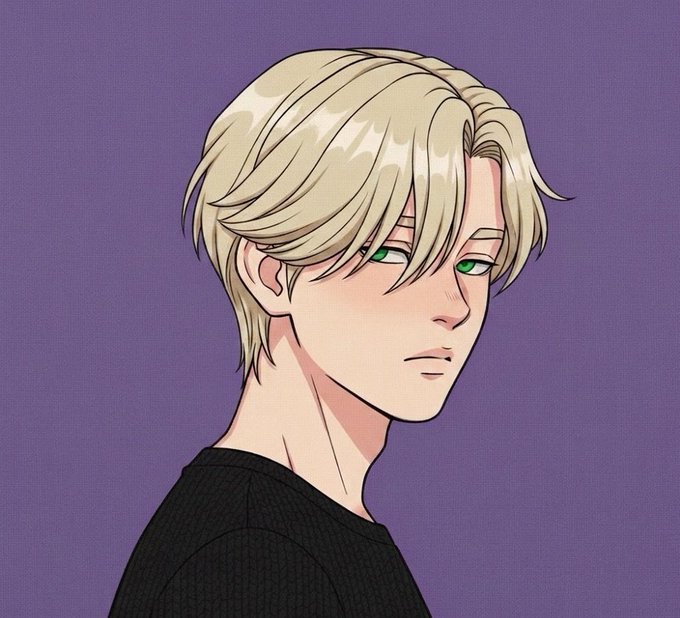 An anime-style illustration shows a blonde-haired character with striking green eyes wearing a black shirt against a purple background. The image complements the post's crypto/finance theme about the Robinhood ecosystem being a new "alpha," with the character's piercing gaze evoking a confident, forward-looking crypto trader aesthetic.