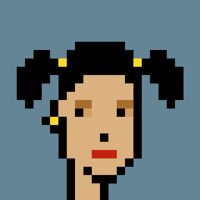 A pixel-art portrait of a female CryptoPunk with black pigtails tied by yellow bands and red lipstick, set against a blue background. The image illustrates CryptoPunk #9546, which was purchased for 40 ETH (approximately $90,998 USD) between the wallets 0xb578...38e7 and 0xde0b...6be3.