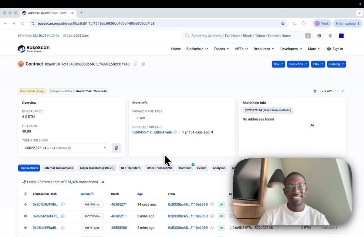 The image shows a computer screen displaying a webpage with information about Etherscan, a website for cryptocurrency exchanges. The main focus of the image is a man wearing glasses sitting at a desk, smiling as he looks at his computer screen. There are several tabs open on the screen, including one that says "etherscan" and another that reads "contacts". A person's face can be seen in the bottom right corner of the image, possibly indicating an interaction with the website or the man using it. The overall atmosphere suggests a positive and engaging experience for users who are interested in cryptocurrency exchanges.