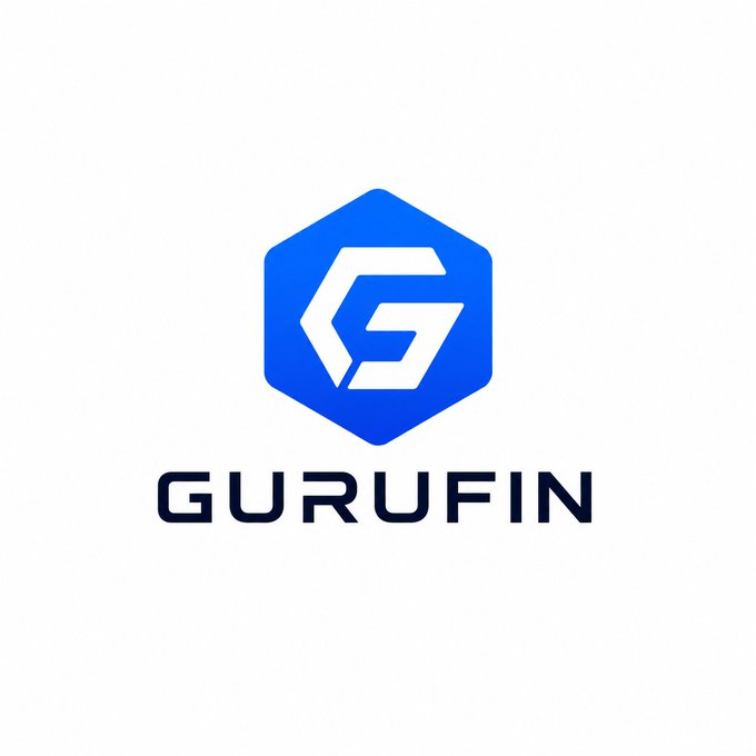 A blue and white hexagonal logo with a stylized 'G' above the word 'GURUFIN'.