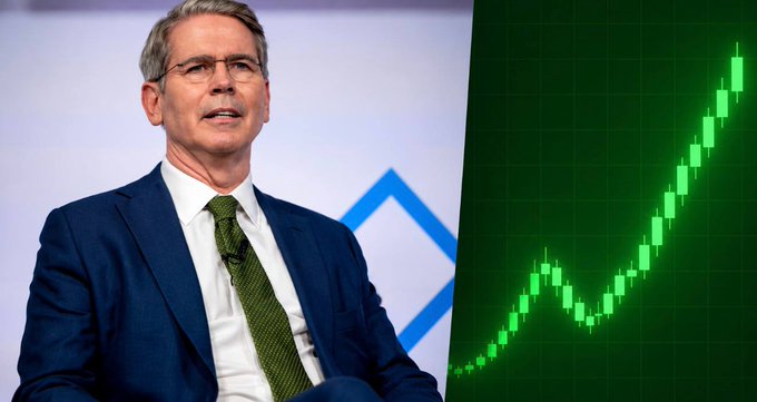 The image shows Gregory Mankiw, former chairman of the Council of Economic Advisers, speaking at an event, juxtaposed with a green candlestick chart depicting an upward price trend, visually reinforcing the post's message that the $4 billion US Treasury debt buyback signals bullish momentum for crypto markets through lower yields.