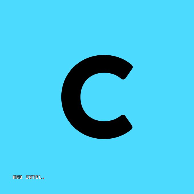 Solid teal/cyan background with a large black letter 'C' in the center and small text 'MSB INTEL.' in the bottom-left corner.