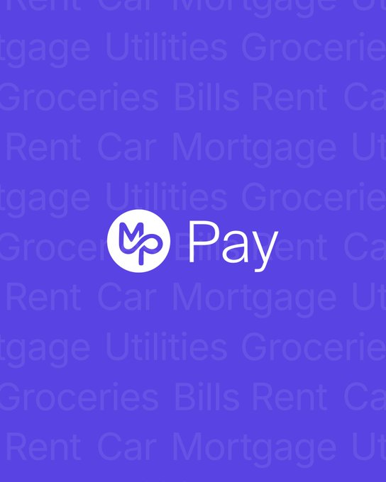 A purple graphic displays the white 'Pay' logo, with faint background text listing expenses like 'Rent', 'Car', 'Mortgage', 'Utilities', 'Groceries', and 'Bills'.