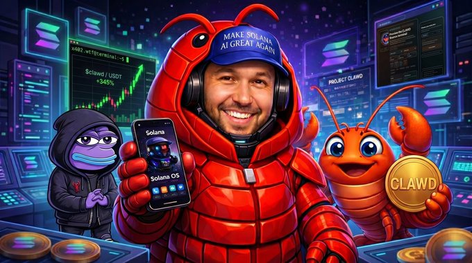 !"Let's make @solana ai great again. Block by block, candle by candle. powered by $clawd It's lobster szn!!!"