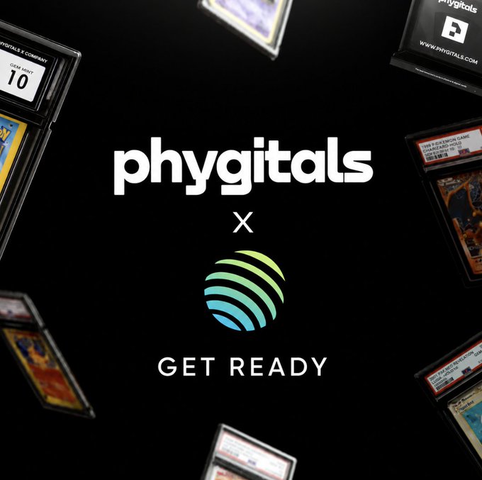 The image features a black background with various cards scattered around it. The main focus of the image is a collection of Pokémon trading cards, which are displayed prominently against the black backdrop. The text "Cardboard collectors, are you ready for what @phygitals x @Jup_offerbook has been cooking up?" suggests that there might be an upcoming event or promotion related to Pokémon trading cards. This could possibly be a limited edition release of a new Pokémon card set or a special offer on collectible items from the Pokémon franchise.