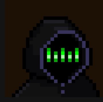 A pixelated hooded figure with a dark, faceless head displays glowing green vertical bars resembling an audio visualizer or equalizer pattern in place of a face, against a dark background—visually echoing the cryptic, tech-mystical aesthetic of a "Chain Mancer" character ready to "start earning some Do Re Mi" as referenced in the post.