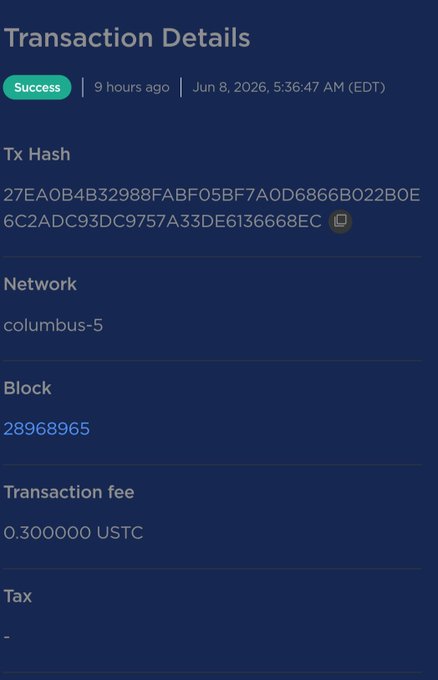 The image shows a transaction details page for a bitcoin wallet that has been moved successfully onto one of two whitelisted wallets called Bitcoin Cash or Binance Cash. The wallet is at 5:45 AM and has received approximately $805,000 worth of USTC (United States Treasure Certificates). There's also information about the success of the move in the form of a "SUCCESS" message on the top right corner of the screen.
