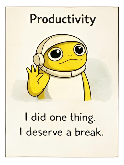 The image features a cartoon depiction of an astronaut wearing a helmet, with one hand raised in a "rock and roll" gesture. The caption below the image reads, "You did the thing! Proud of everyone moving at their own pace today". This message is related to productivity as it encourages individuals to embrace their unique work styles and appreciate the progress they make throughout the day.