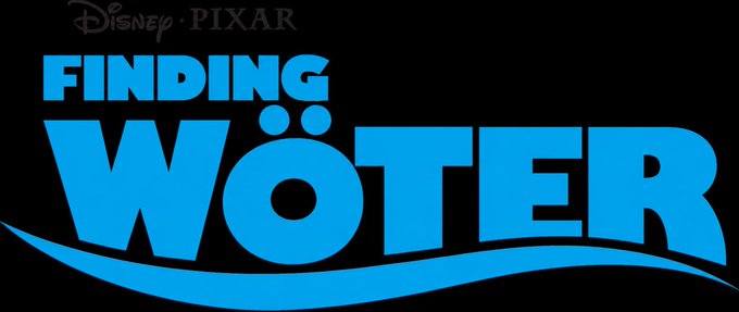 The Disney Pixar logo for 'FINDING WÖTER' displayed in bold blue letters on a black background, styled similarly to the 'Finding Nemo' or 'Finding Dory' movie title designs.