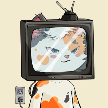 A calico cat appears on a vintage TV screen, depicted with the cat's body extending below the set as if it were wearing it as a head, accompanied by an electrical outlet on the wall. The whimsical, meme-style illustration serves as a playful visual to complement the post's appreciation for a knowledge-sharing Twitter Space with the V3LCOR3 community.