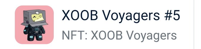 A small interface element showing an NFT titled "XOOB Voyagers #5" from the collection "NFT: XOOB Voyagers" alongside a thumbnail of a robot character.