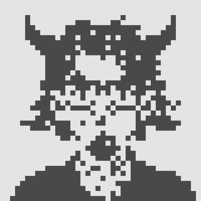 A black and white pixel art portrait of an anime-style character with messy hair, sunglasses, and what appears to be a chain or necklace detail.