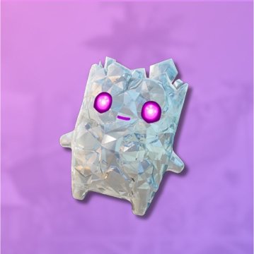 A small crystalline/icy creature with glowing purple eyes on a purple background.