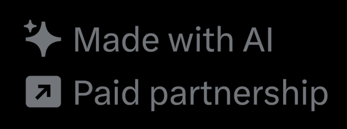 A graphic with a dark background displaying the text "Made with AI" next to a sparkle icon, and "Paid partnership" next to an external link icon.