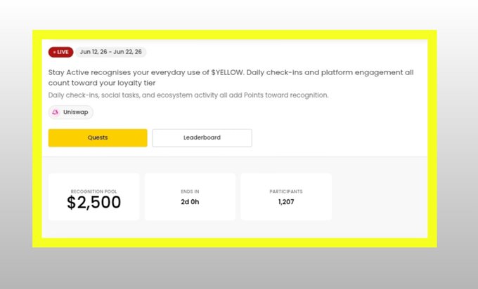 The image features a screenshot of an online survey, likely for a competition or event called "Yellow Stay Active Competition." This competition encourages participants to climb a leaderboard based on their activity logs, aiming to reach a certain number of points to be recognized as a winner. There are only two days left before the event closes and participants must complete tasks and reach specific milestones to secure a victory. The image displays the current time, $2,500, and the task remaining for the participants.