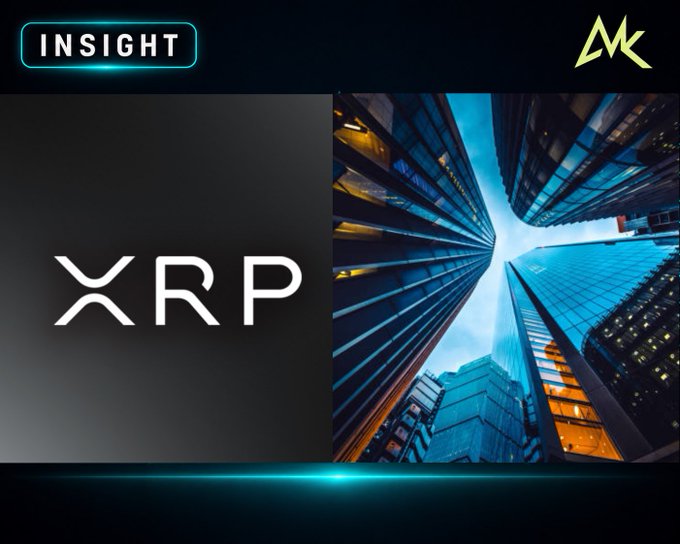 A crypto-themed graphic marked “INSIGHT” features the XRP logo alongside an upward-looking cityscape, with an “MK” logo in the top-right corner.