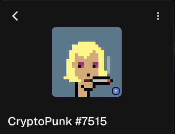 The image displays "CryptoPunk #7515," a pixelated artwork featuring a blonde figure holding what appears to be a gun, representing one of the iconic NFTs in the cryptocurrency space. The image relates to the Bitcoin Bull's message of positivity and progress by associating with the broader crypto community's optimism and the success of blockchain-based digital assets.