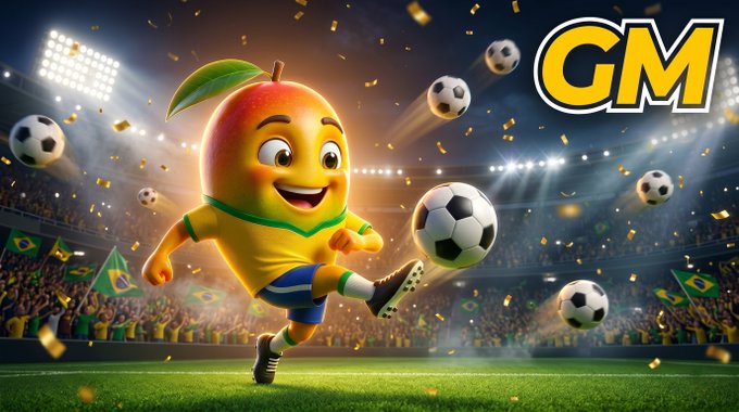 The image features a cartoon character dressed as a soccer player kicking a soccer ball across a field with confetti falling from above. The background of the image shows a stadium filled with people, indicating that this scene takes place during a soccer match or event. The text "GM Wcoiners New theme, new goals, same instant payouts." suggests that there is an ongoing game or competition taking place in the image.

The cartoon character appears to be actively participating in the game by kicking the ball with enthusiasm and skill. The confetti falling from above adds a festive atmosphere to the scene, indicating that this could be a special event or celebration related to soccer.