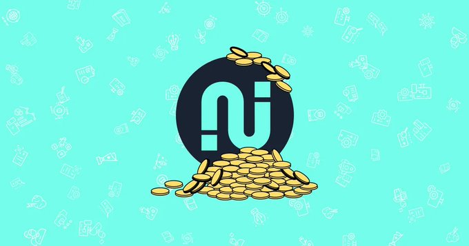 A graphic showing a dark circular logo with "A1" text and a pile of gold coins against a teal background patterned with various small icons.