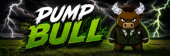 A cartoon bull wearing a suit stands beside bold "PUMP BULL" text against a stormy lightning backdrop, visually branding the $PUMPBULL token now featured as a Pro promotion on Moby.