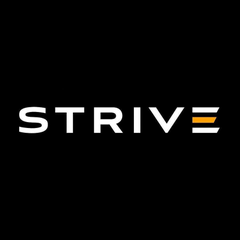 The image displays the "STRIVE" logo in white and yellow text against a black background. The logo accompanies news that Strive has expanded its Bitcoin holdings to 21,356 BTC following its latest $81.5 million purchase of 1,110 BTC.