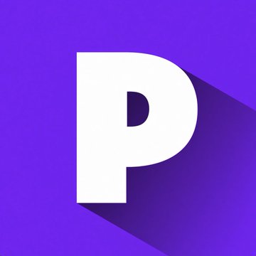 The image shows a stylized white letter "P" on a purple background with a long shadow effect. This likely represents Pocket Bitcoin, the Swiss brokerage mentioned in the post about the security incident that exposed customer data including bank transfer details and, in some cases, identity documents and bitcoin addresses.