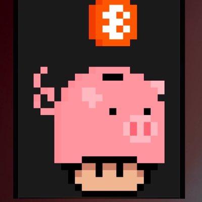 A pixel art illustration of a pink piggy bank character with a curly tail, positioned below an orange shopping bag icon containing the Facebook 'f' logo.