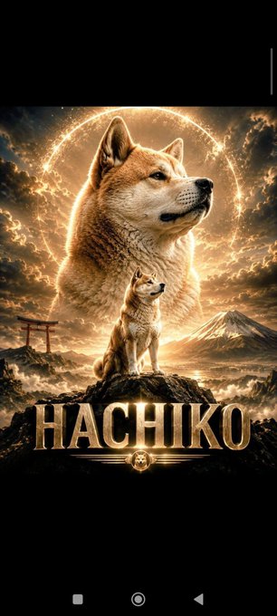 A movie poster for 'HACHIKO' featuring a Shiba Inu dog sitting on a rock with a larger silhouette of the same dog and a Japanese torii gate in the background.