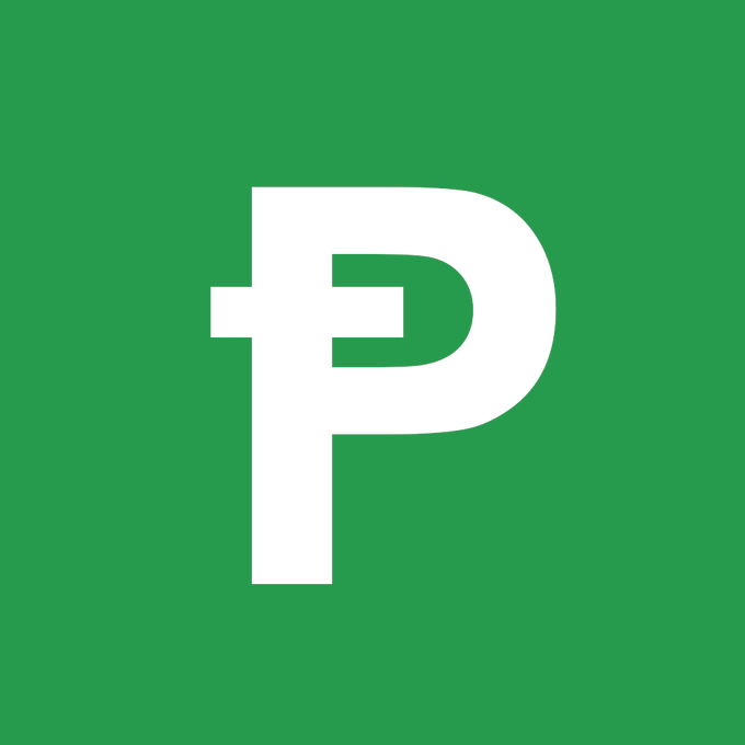 Green background featuring a stylized white 'P' with a horizontal line through it, the logo for the PIVX cryptocurrency.