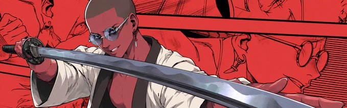 The image features a stylized anime/manga illustration of a character with sunglasses and an earring wielding a katana against a bold red background, complementing the $ANIME cryptocurrency giveaway post. The fierce, action-oriented artwork visually aligns with the "anime"-themed token being promoted in the contest.