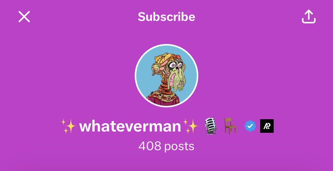 A profile screenshot of the user "✨whateverman✨🌀🪑" with 408 posts, whose profile picture features a meme character. The caption references the "@whateverman" account and its chair emoji, tying into the post's nostalgia about early adoption of a "silly button" before the chair was added.