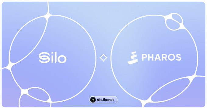 A graphic showing logos for "Silo" and "PHAROS" with a button labeled "silo.finance" at the bottom.