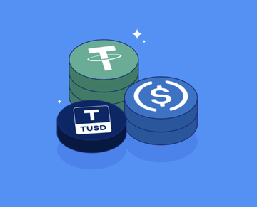 This image shows stacked coins representing USDT and TUSD, likely symbolizing these stablecoins that could be protected by AmericanFortress's proposed quantum-resistant shield for existing wallets. The graphic visually represents the digital assets users are concerned about securing from future threats.