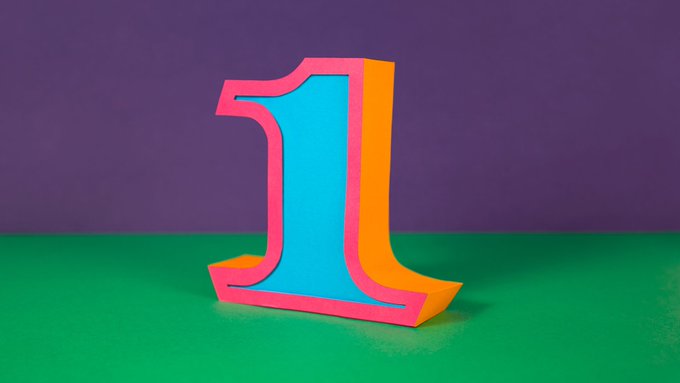 A 3D illustration of a number '1' in blue with pink and orange extruded edges against a purple and green background.