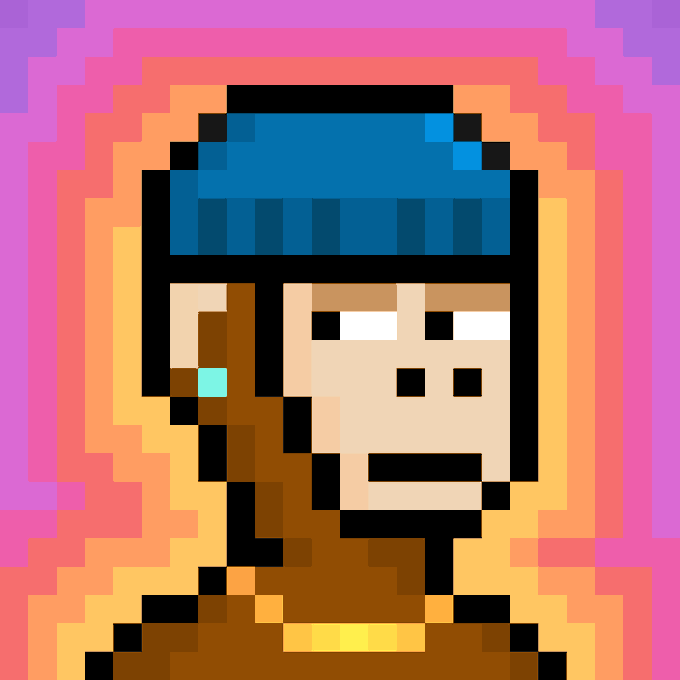 A pixel art portrait of a monkey character with a blue beanie against a warm orange and pink gradient background, serving as promotional artwork for "MONKE GIVEAWAY" by The Jungle. The monkey's expressive face and casual style visually reinforce the playful, community-focused NFT giveaway event.