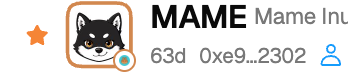 A profile header image featuring a Shiba Inu dog illustration with the text "MAME" and "Mame Inu" displayed alongside a 63-day badge and the identifier "0xe9...2302." The image represents the $MAME token community profile, tying in with the post highlighting activity over the last 6 days for the Mame Inu cryptocurrency.