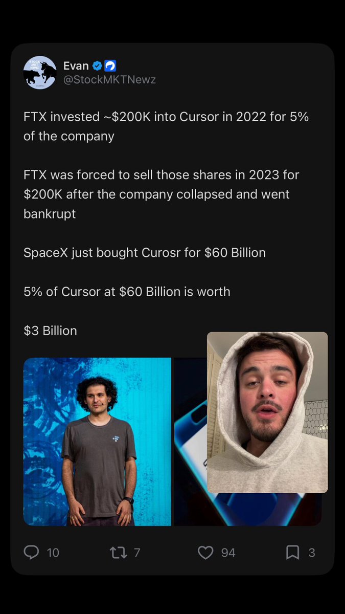 The image includes a black background with white text, displaying an Twitter account for a company that was bought by another company. The post also mentions the names of the sellers - SpaceX and Custer.