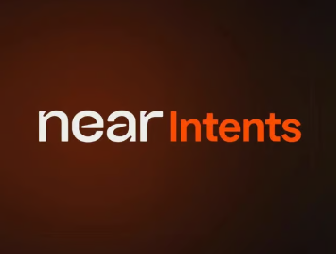 A logo graphic with a dark red gradient background displaying 'nearIntents' in white and orange text.