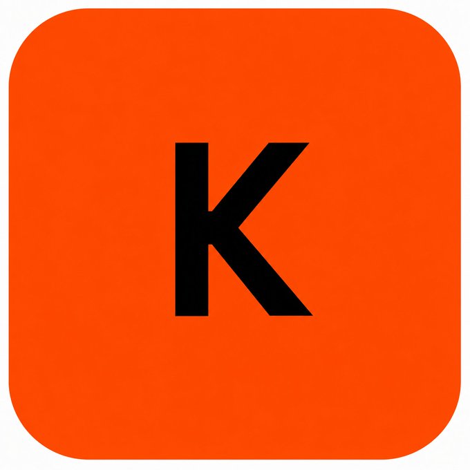 An orange rounded square icon featuring a bold black letter 'K' in the center.