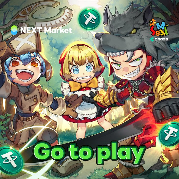 The image features a lively cartoon scene with three people, including two girls wearing red dresses and one boy in battle attire wielding a sword and shield. They are gathered together, possibly playing a game or participating in an adventure. The background of the image is filled with a forest environment, providing a rich context for their activities. On top of this, there's text that reads "Go to play" written on it, indicating they should continue their fun-filled activity.