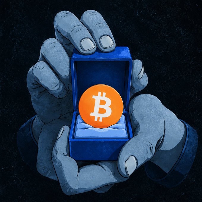 Two large hands carefully cradle an open blue ring box presenting a glowing orange Bitcoin (₿) coin against a dark background, symbolizing Bitcoin as a prized and treasured digital asset. The image visually represents the post's framing of Bitcoin as something precious that holders are protecting amid upcoming governance events, including the August 9 vote to remove Ordinals and BRC-20 and the August 21 eCash hard fork.