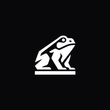 The image features an illustration of a frog sitting on top of a rock or pedestal against a black background. The frog appears to be facing forward with its legs crossed. There are no other objects or text present in the image, making it a simple and minimalistic design.