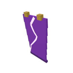 A purple banner with a white zigzag design and two golden studs at the top, hanging vertically.