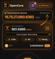 A mobile app interface screenshot for "OpenCore Crypto Investing" displaying a portfolio value of $15,273,960.13, holdings of 601.5669 Ether (ETH), and a chart tracking a 5.00000000 Ethereum short position.