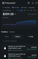 A crypto trading app screen displays a price of $219.20 for Polygon (MATIC), showing a positive 1.5% change, with a portfolio section visible below.