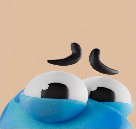A close-up of a blue plastic bath toy featuring large cartoonish eyes with raised black eyebrows floating above them, set against a beige background.
