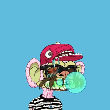 A surreal cartoon-style portrait shows a character with an exposed brain, wearing a red "BRAIN" cap, sunglasses, and a striped shirt, while blowing a glowing cyan bubble—all set against a bright blue background. The bizarre, "dope" aesthetic aligns with the post's playful tone about mining silver on RobinhoodCrypto.