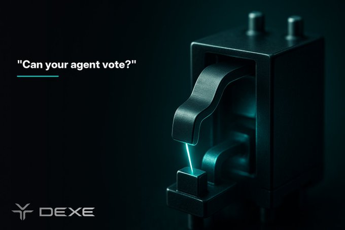 The image features a black box with a green light shining through it, which appears to be a 3D printer. The text "Can your agent vote?" is displayed above the printer, while the phrase "So it holds private keys?" is below it. The image also includes a caption that reads "Focus on what is in the image and how it relates to the post."